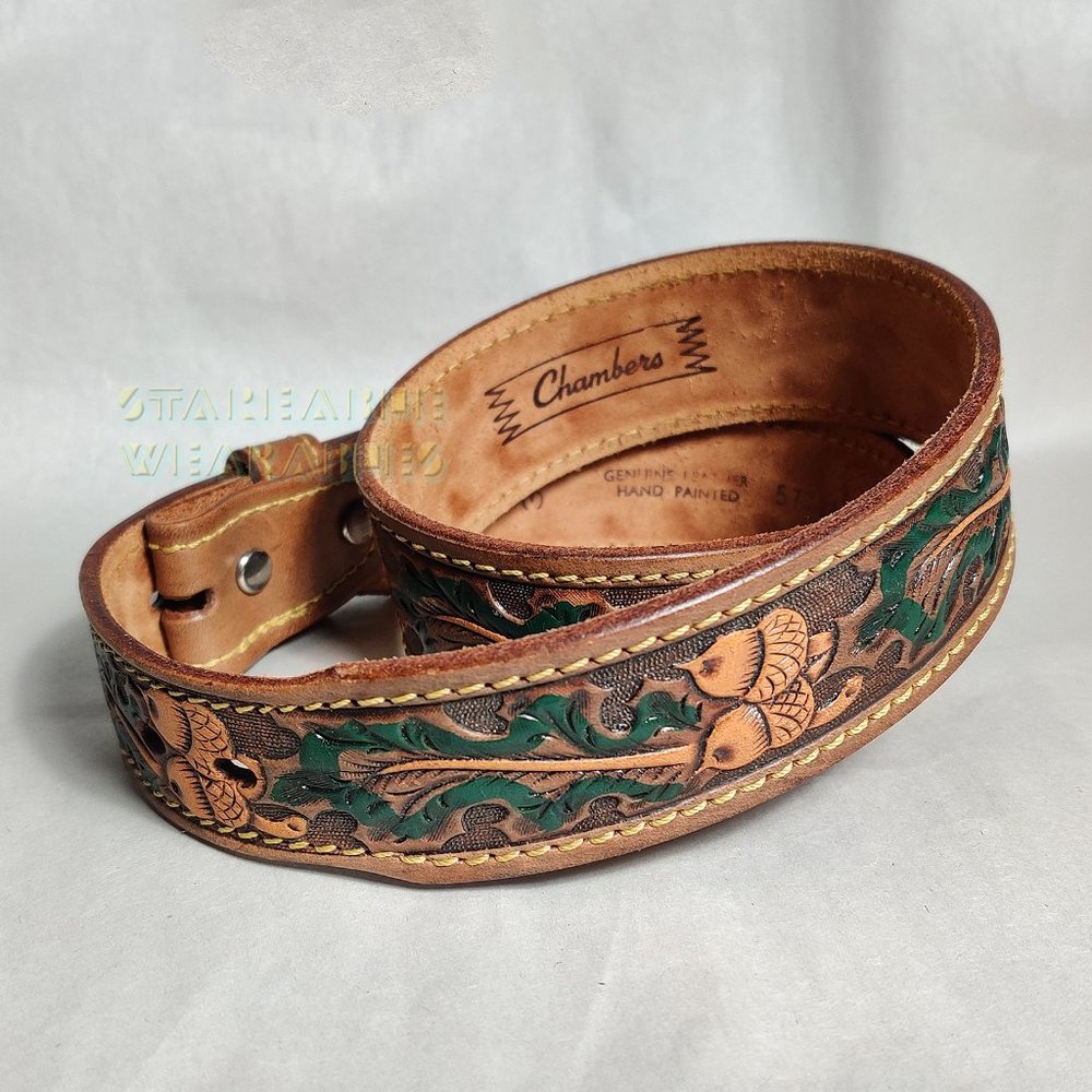 Vintage Chambers Phoenix Trading Acorn and Oak Leaves Leather Belt - Size 34